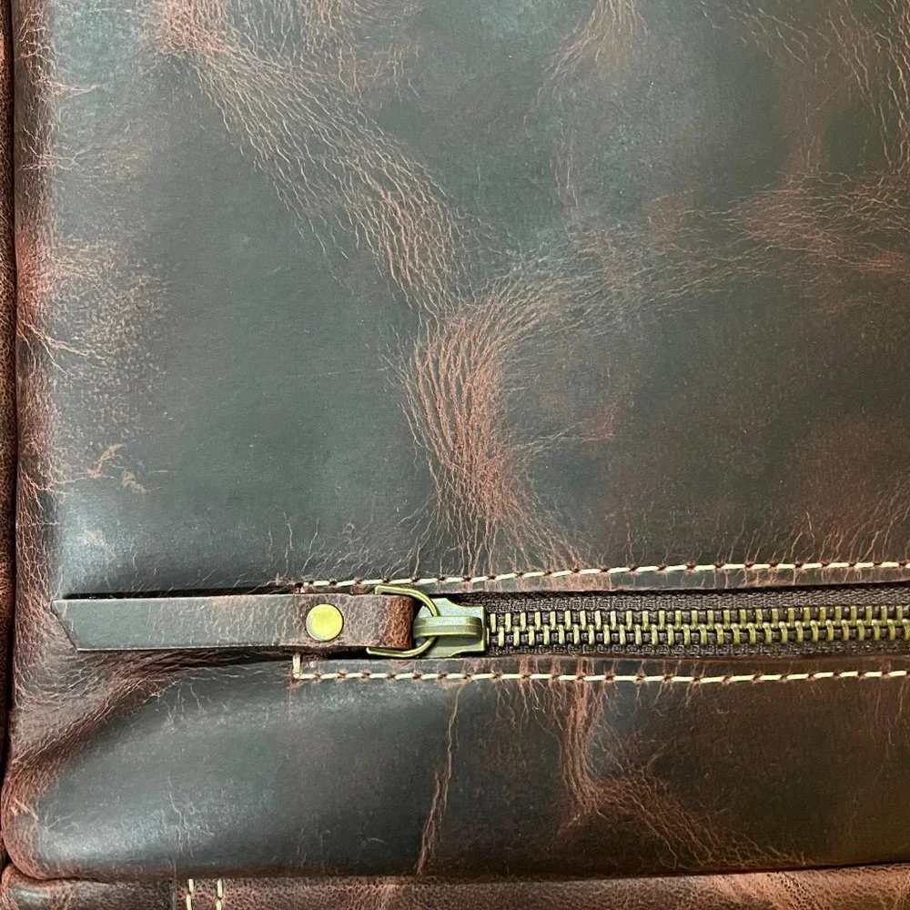 NWT Aaron Leather Goods messenger laptop bag dark brown genuine